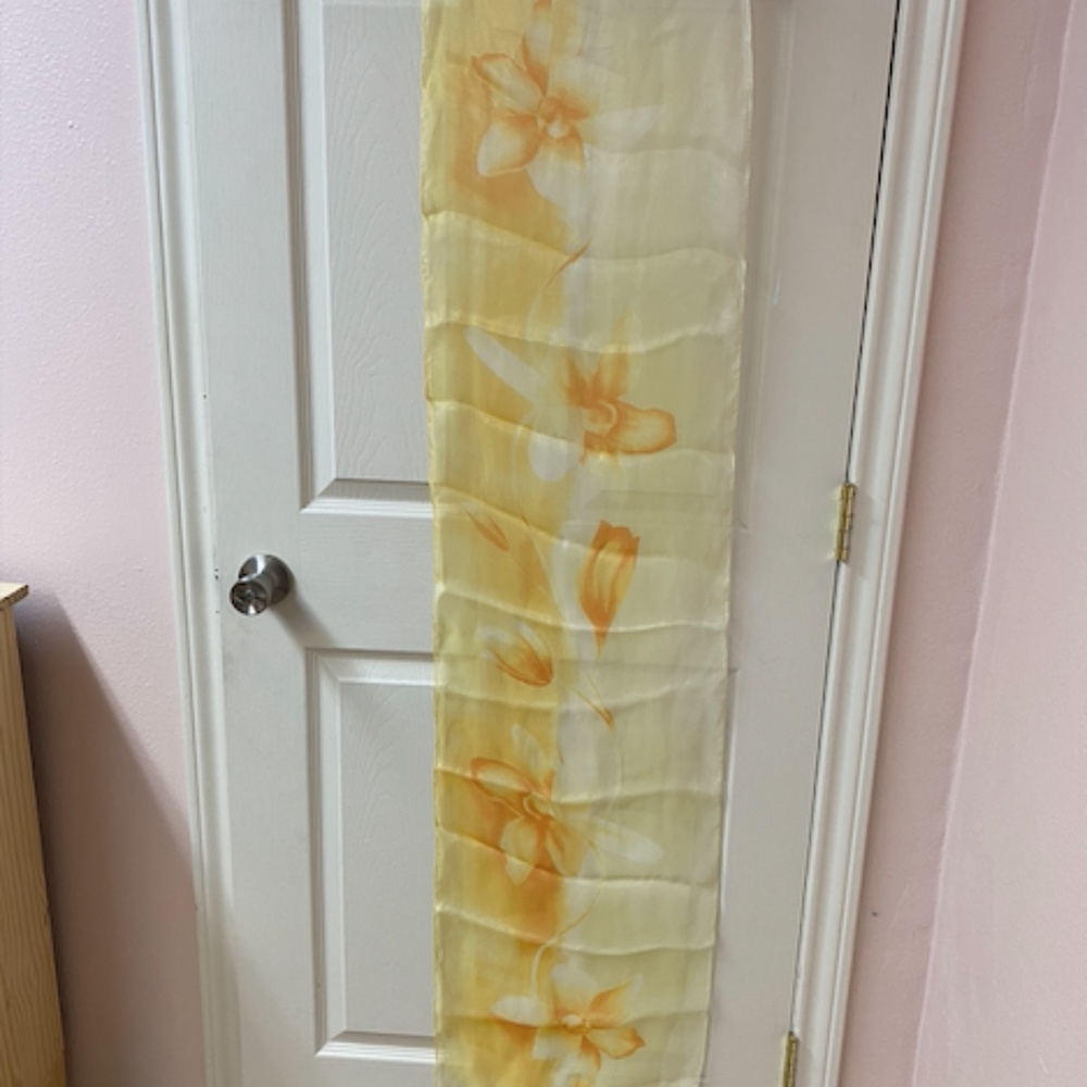 Yellow floral sheer scarf, made in Italy